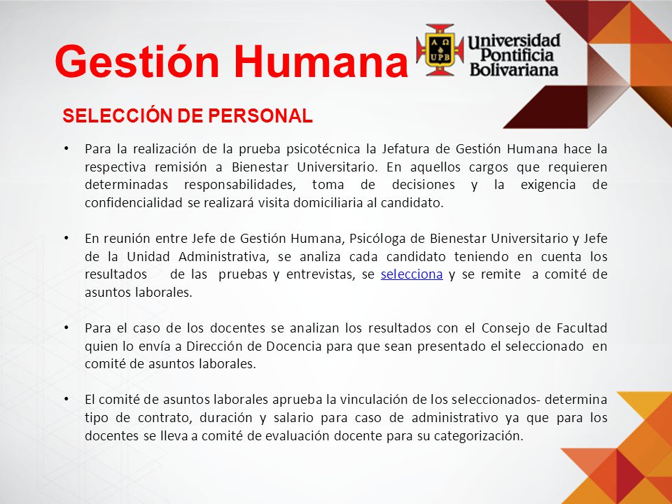 Gestión Humana SELECCIÓN DE PERSONAL
