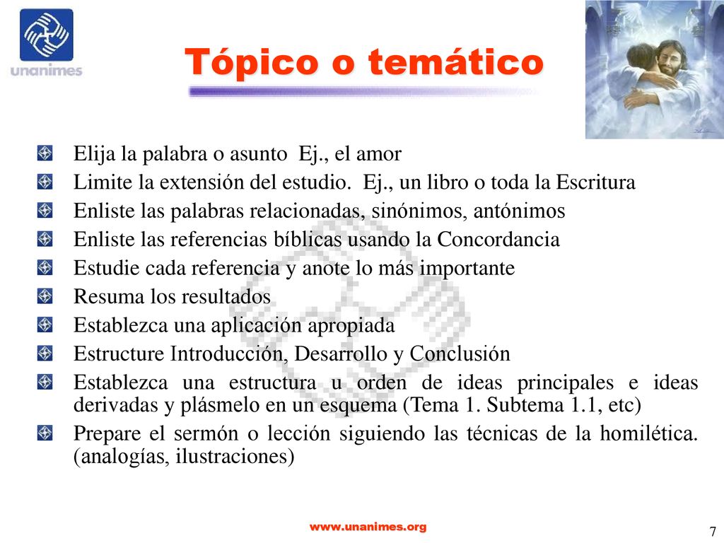 Tópico o temático Elija la palabra o asunto Ej., el amor