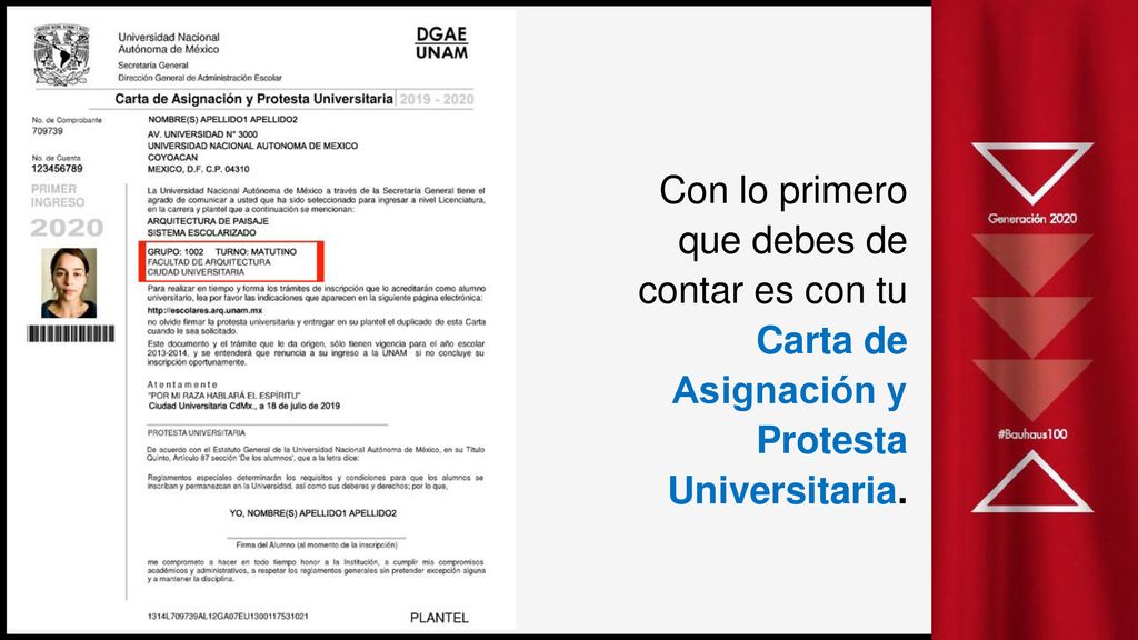 Con lo primero que debes de contar es con tu Carta de Asignación y Protesta Universitaria.
