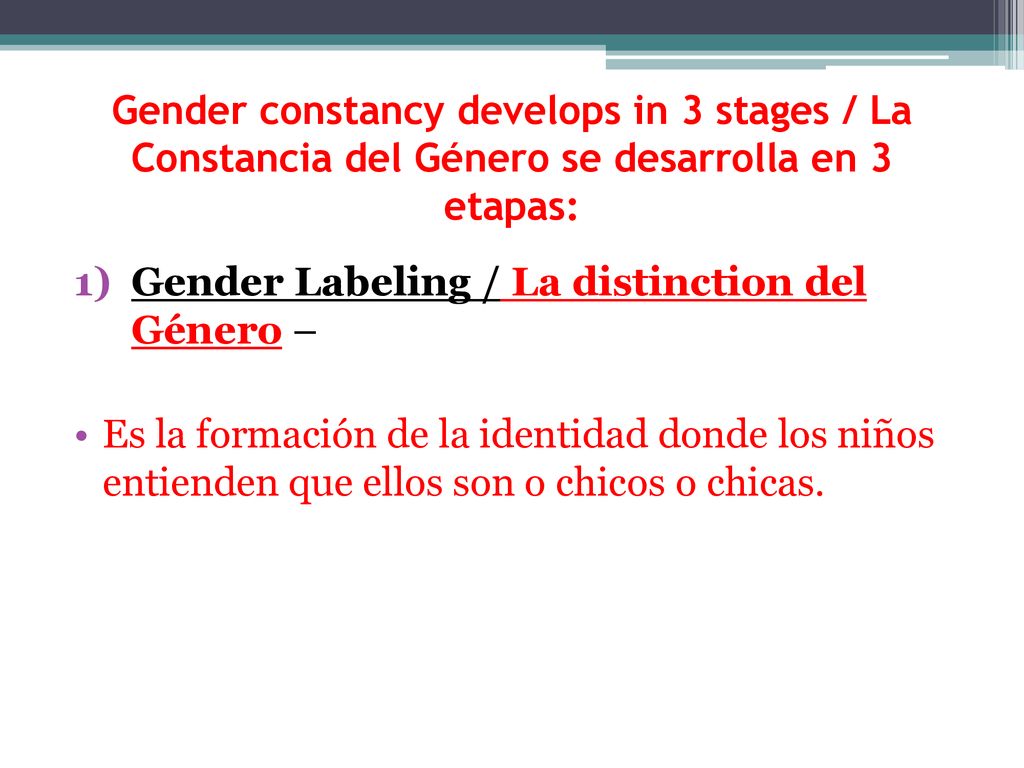 Gender constancy develops in 3 stages / La Constancia del Género se desarrolla en 3 etapas: