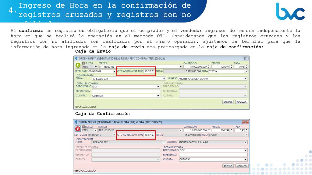 Ingreso de Hora en la confirmación de registros cruzados y registros con no afiliados