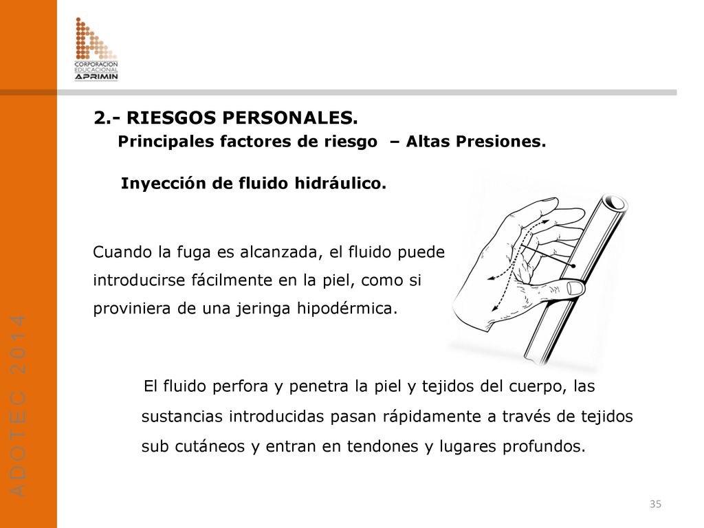 2.- RIESGOS PERSONALES. Principales factores de riesgo – Altas Presiones. Inyección de fluido hidráulico.