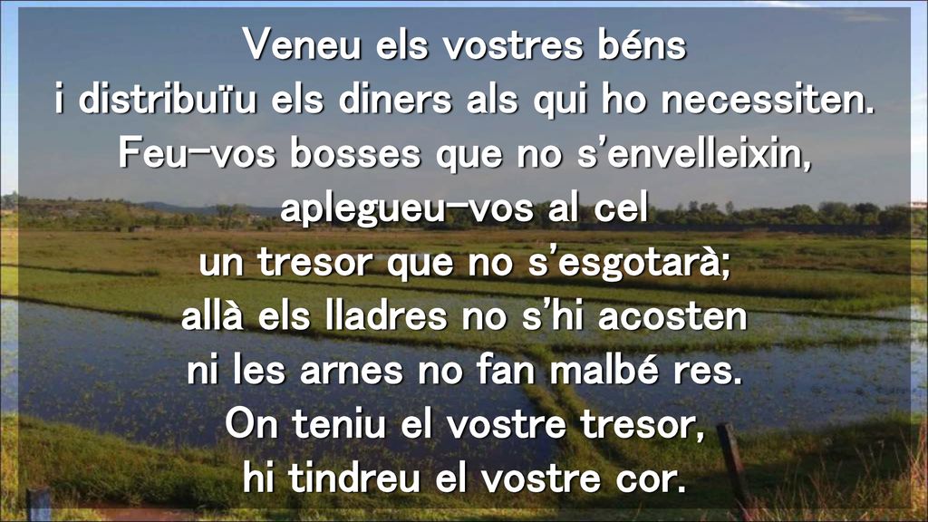 Veneu els vostres béns i distribuïu els diners als qui ho necessiten