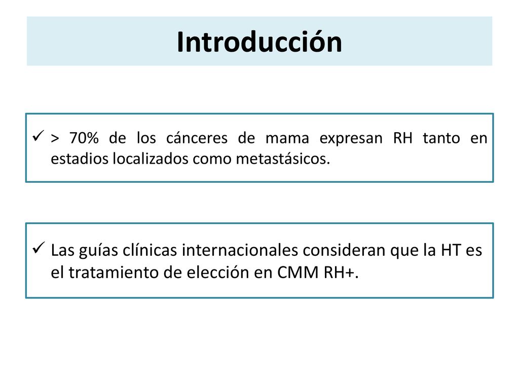 Introducción > 70% de los cánceres de mama expresan RH tanto en estadios localizados como metastásicos.