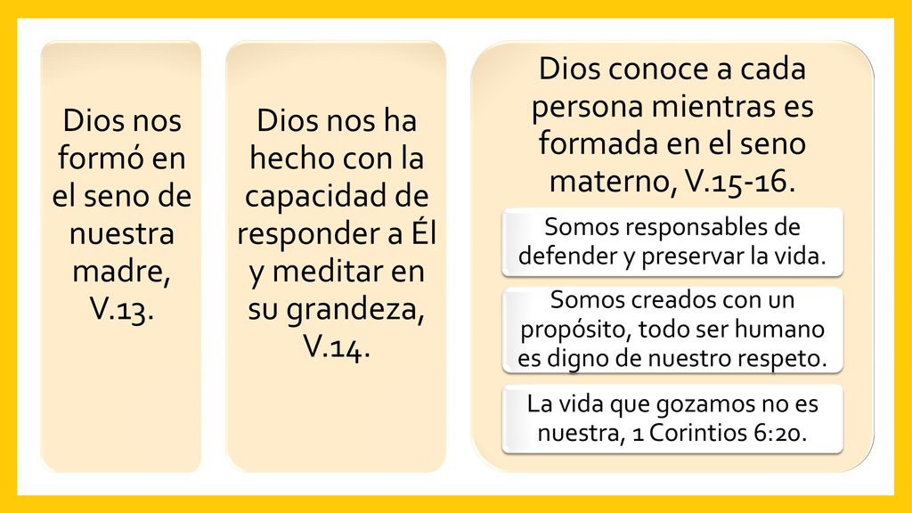 Dios nos formó en el seno de nuestra madre, V.13.