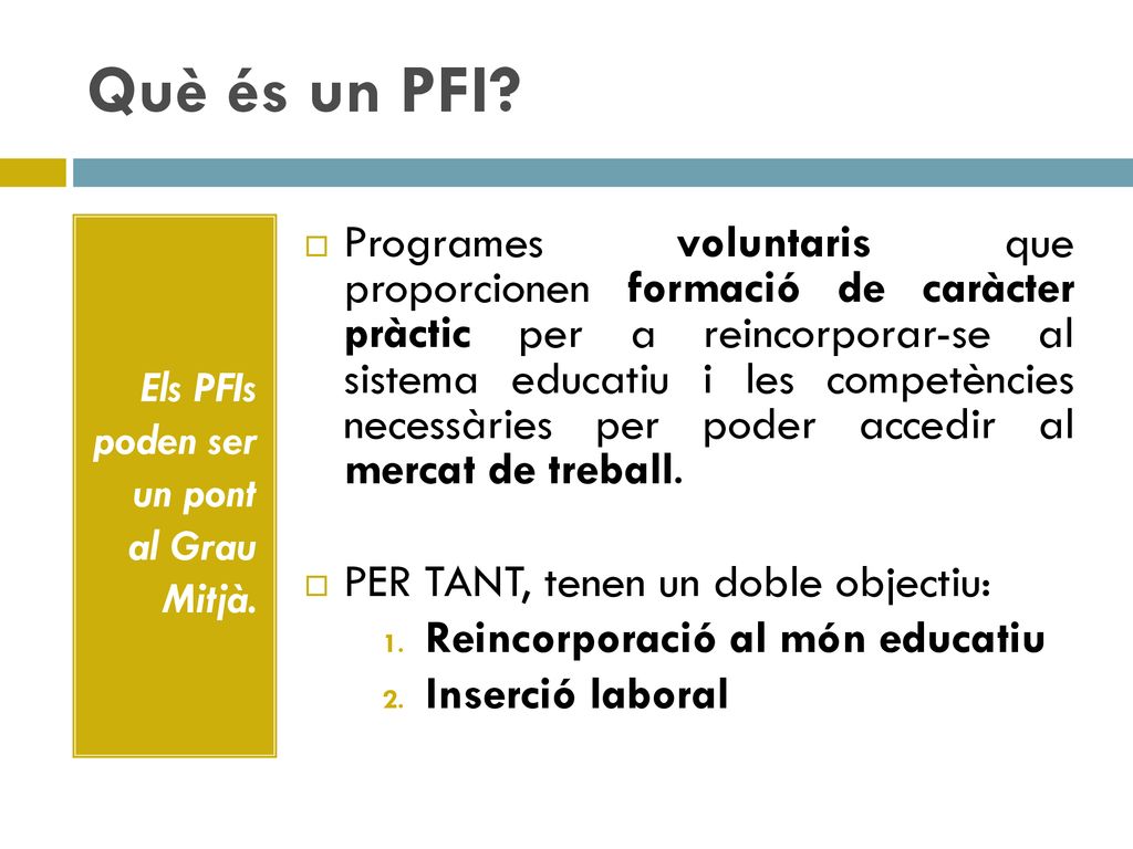 Què és un PFI Els PFIs poden ser un pont al Grau Mitjà.