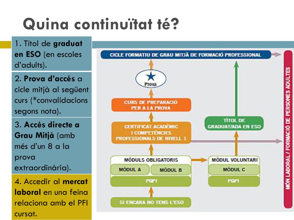 Quina continuïtat té 1. Títol de graduat en ESO (en escoles d’adults).
