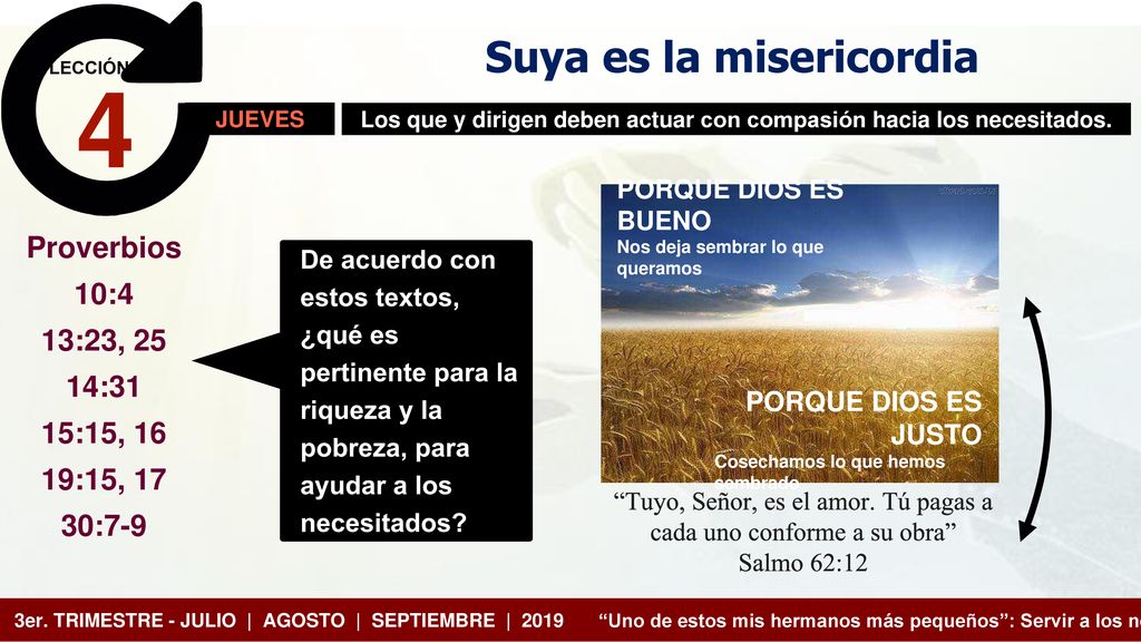 4 Suya es la misericordia Proverbios 10:4 13:23, 25 14:31 15:15, 16