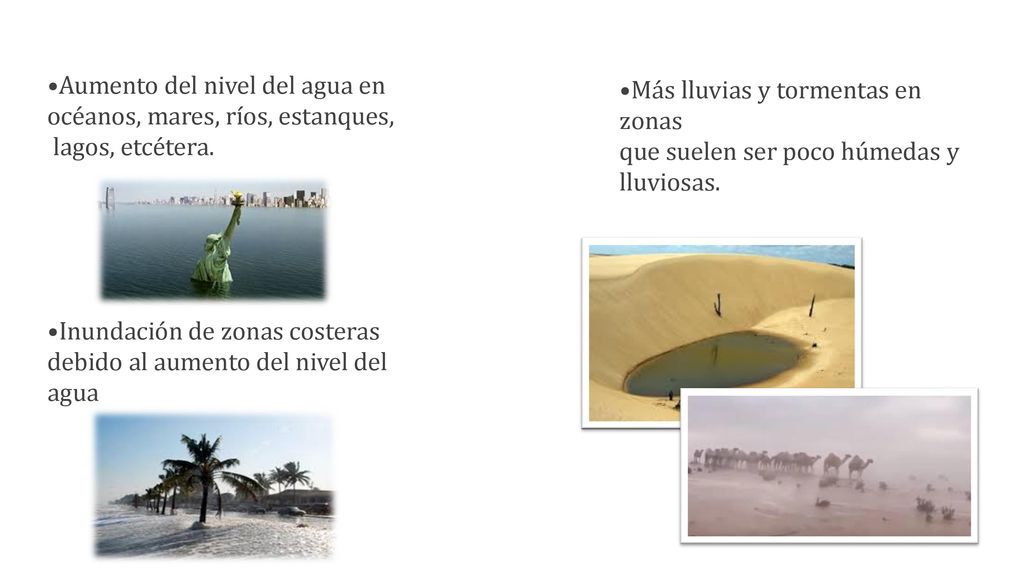 Aumento del nivel del agua en océanos, mares, ríos, estanques, lagos, etcétera.​​