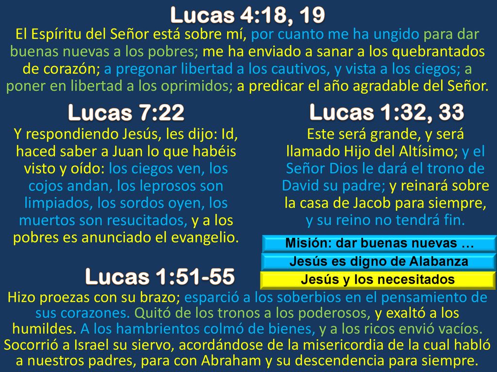 Lucas 4:18, 19 Lucas 7:22 Lucas 1:32, 33 Lucas 1:51-55