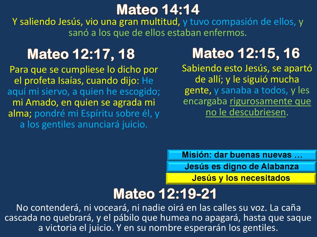 Mateo 14:14 Mateo 12:17, 18 Mateo 12:15, 16 Mateo 12:19-21