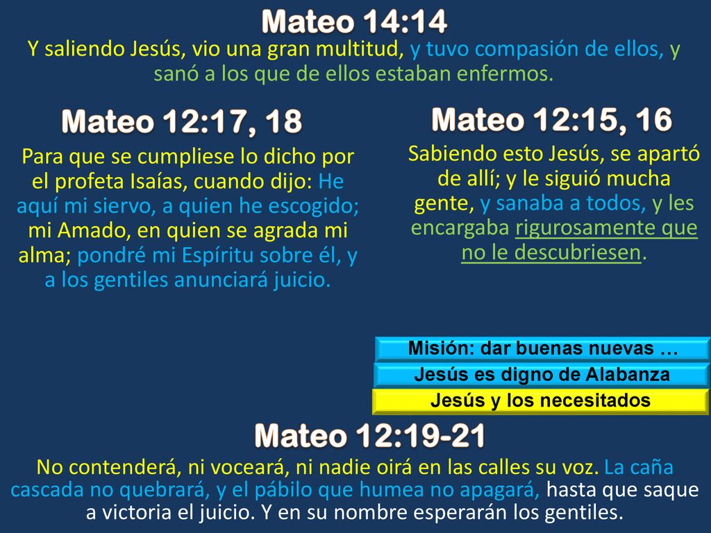 Mateo 14:14 Mateo 12:17, 18 Mateo 12:15, 16 Mateo 12:19-21