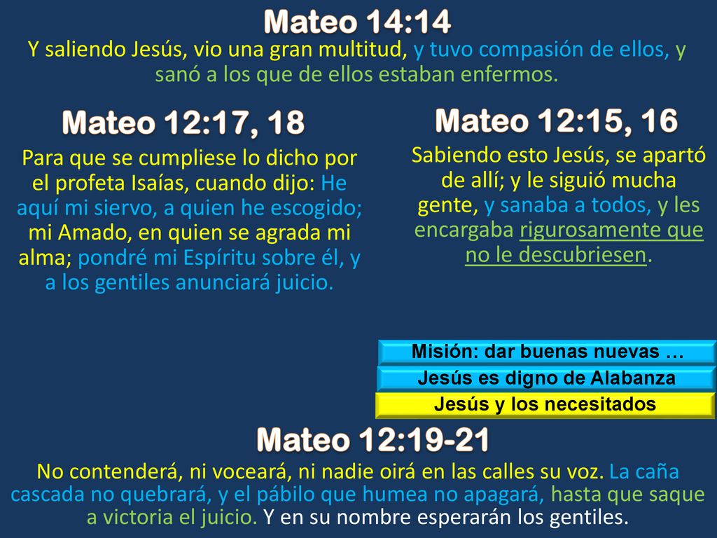 Mateo 14:14 Mateo 12:17, 18 Mateo 12:15, 16 Mateo 12:19-21