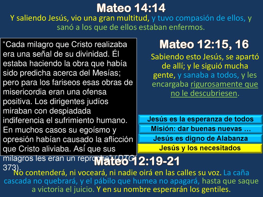 Mateo 14:14 Mateo 12:17, 18 Mateo 12:15, 16 Mateo 12:19-21