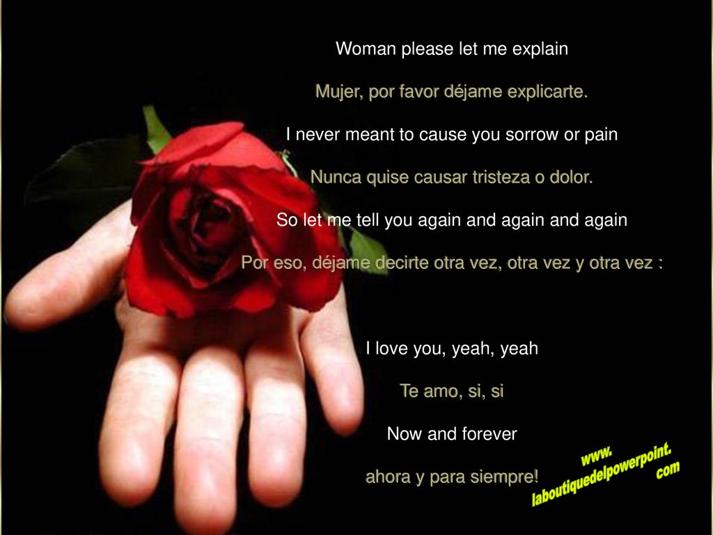 Woman please let me explain Mujer, por favor déjame explicarte.