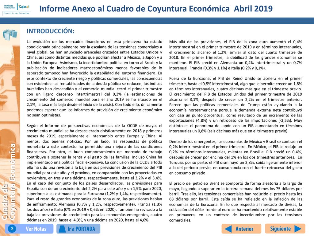Informe Anexo al Cuadro de Coyuntura Económica Abril 2019