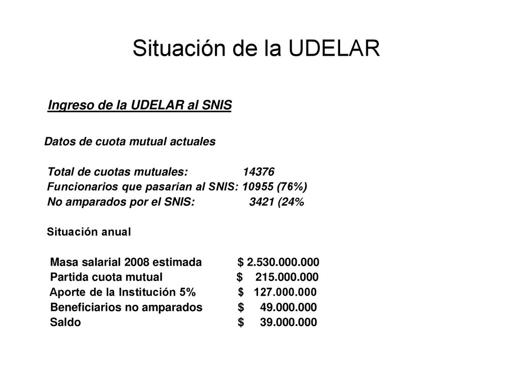Situación de la UDELAR Ingreso de la UDELAR al SNIS