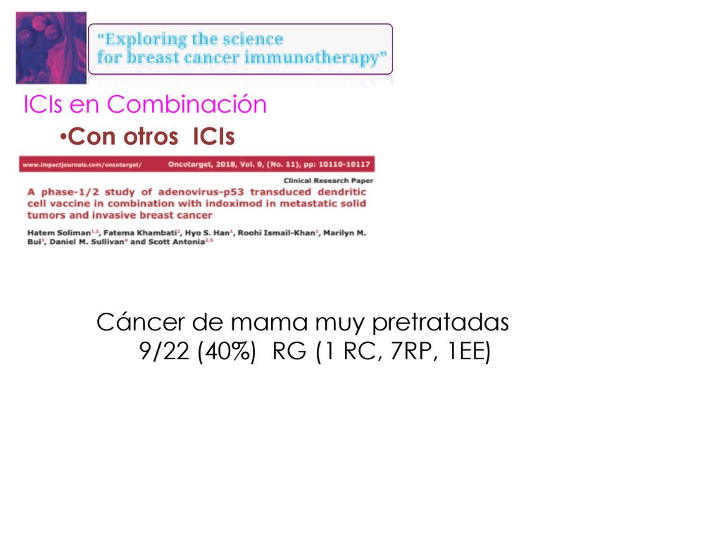 Cáncer de mama muy pretratadas 9/22 (40%) RG (1 RC, 7RP, 1EE)