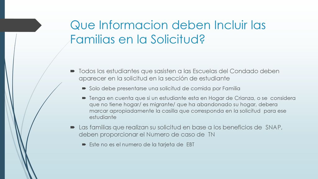 Que Informacion deben Incluir las Familias en la Solicitud
