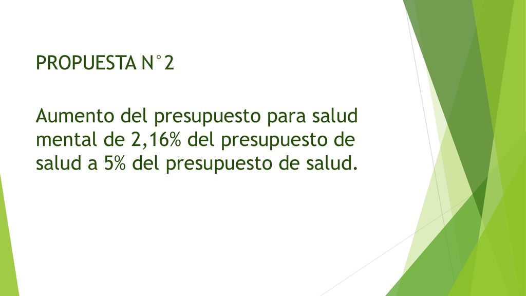 PROPUESTA N°2 Aumento del presupuesto para salud mental de 2,16% del presupuesto de salud a 5% del presupuesto de salud.