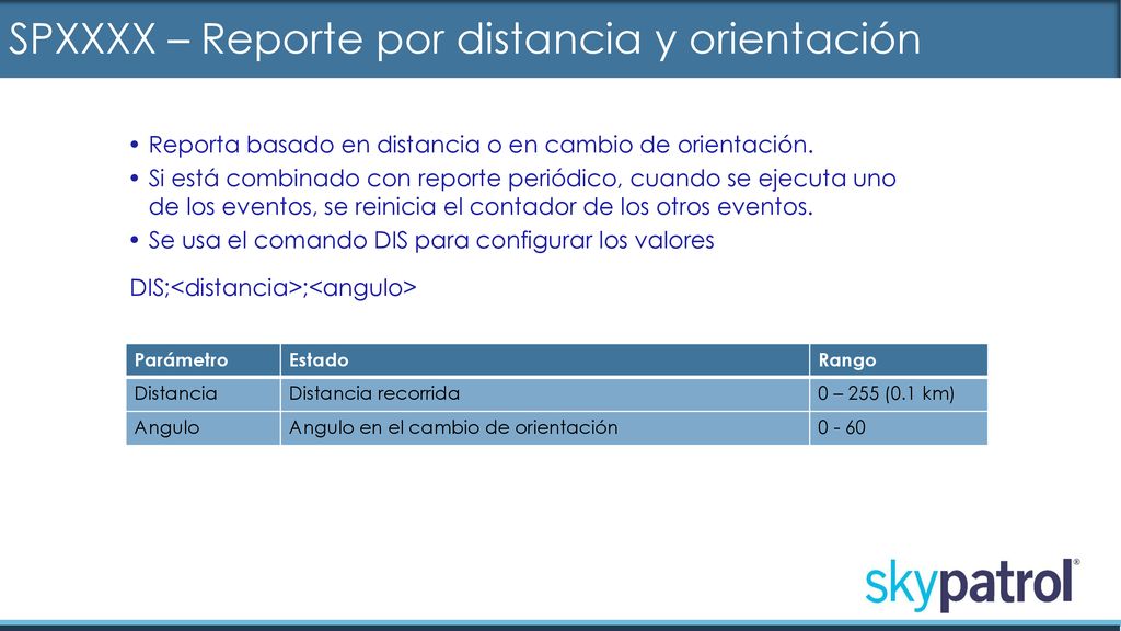 SPXXXX – Reporte por distancia y orientación