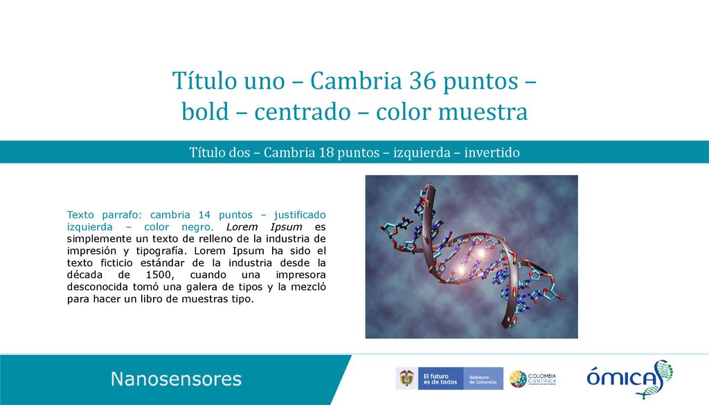 Título uno – Cambria 36 puntos – bold – centrado – color muestra