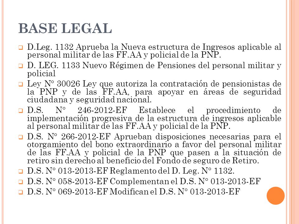 BASE LEGAL D.Leg Aprueba la Nueva estructura de Ingresos aplicable al personal militar de las FF.AA y policial de la PNP.