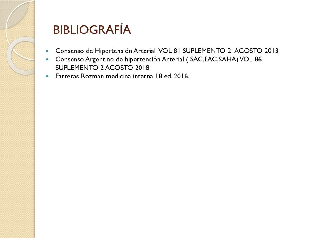 BIBLIOGRAFÍA Consenso de Hipertensión Arterial VOL 81 SUPLEMENTO 2 AGOSTO