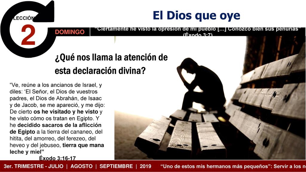 El Dios que oye LECCIÓN. 2. DOMINGO. Ciertamente he visto la opresión de mi pueblo […] Conozco bien sus penurias (Éxodo 3:7)