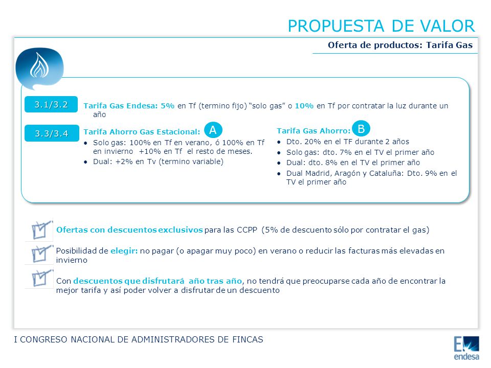 Oferta de productos: Tarifa Gas