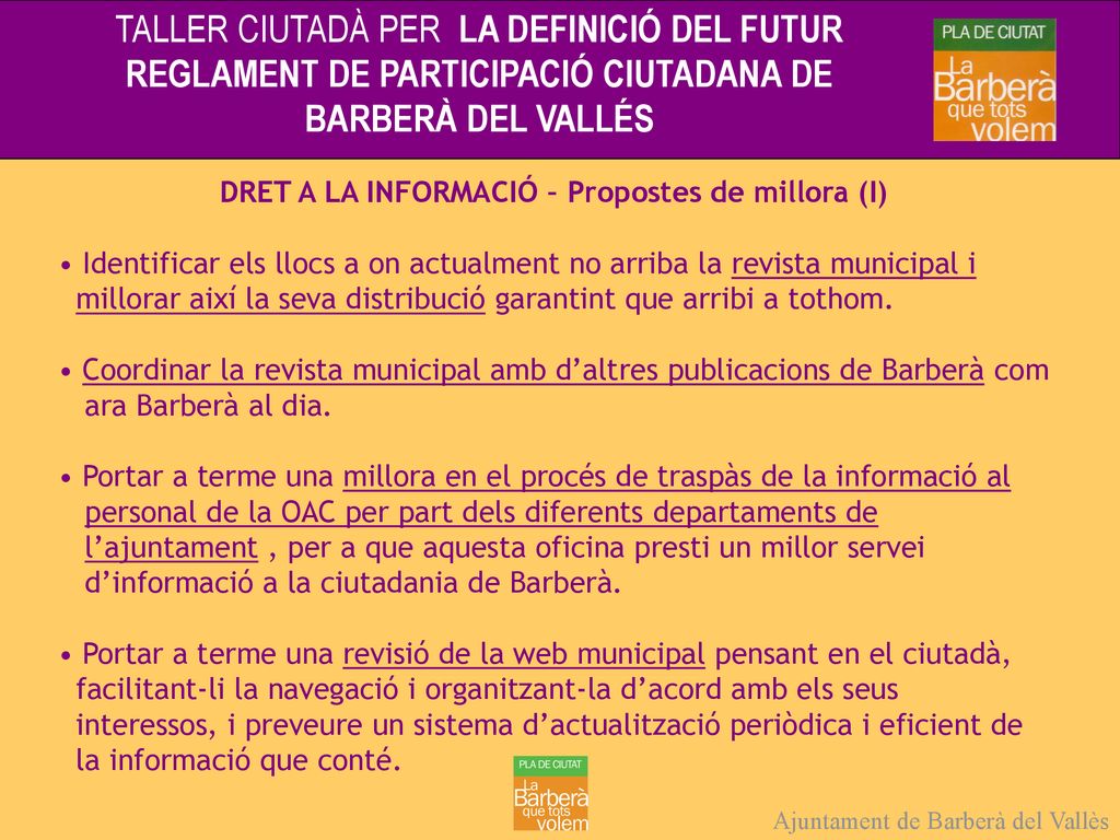 DRET A LA INFORMACIÓ – Propostes de millora (I)