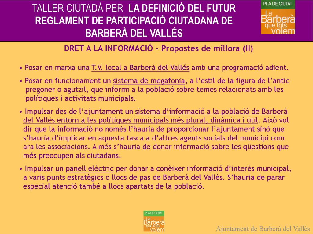 DRET A LA INFORMACIÓ – Propostes de millora (II)