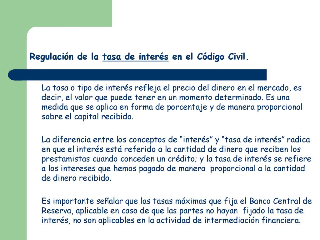 Regulación de la tasa de interés en el Código Civil.