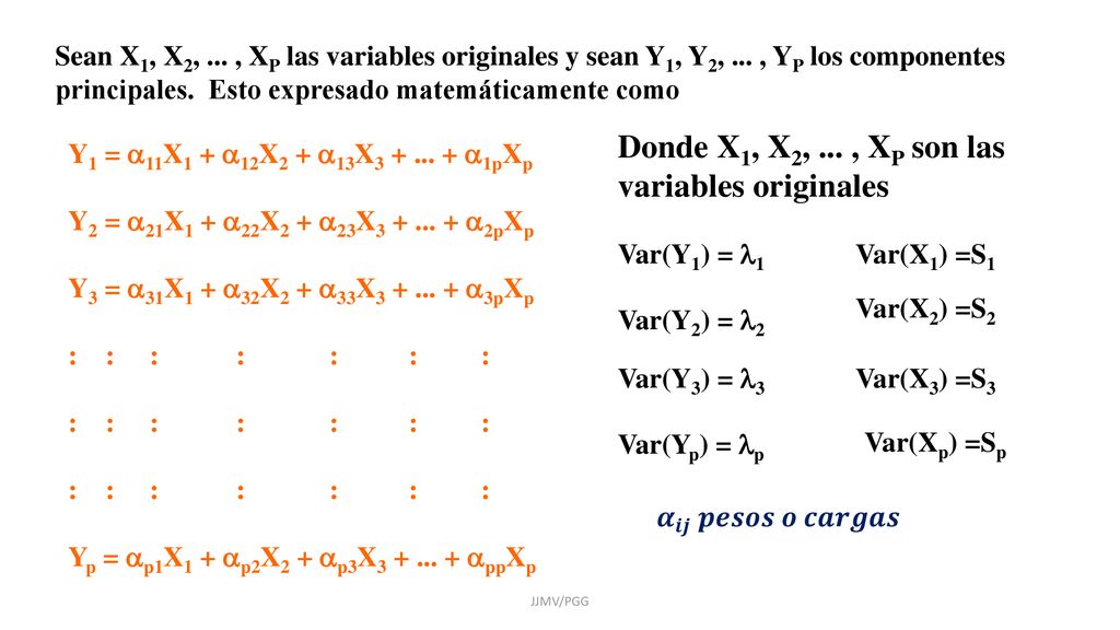 Donde X1, X2, ... , XP son las variables originales