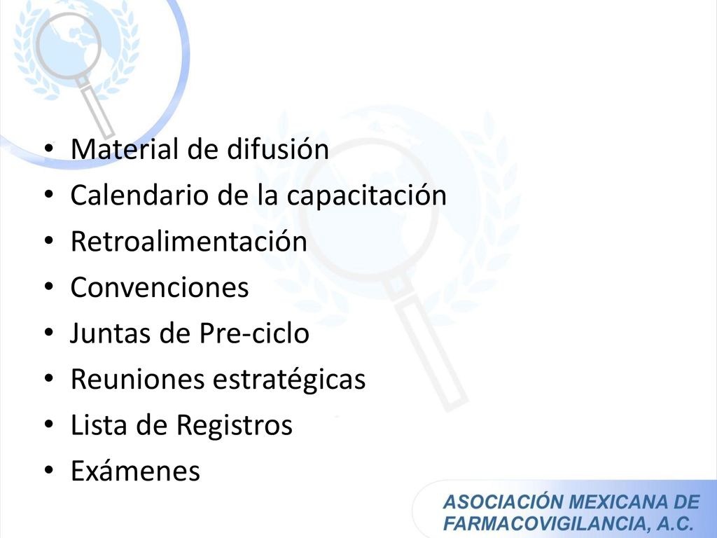 Material de difusión Calendario de la capacitación. Retroalimentación. Convenciones. Juntas de Pre-ciclo.