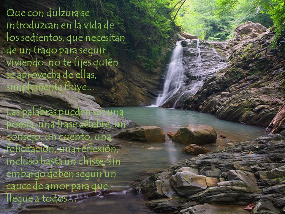 Que con dulzura se introduzcan en la vida de los sedientos, que necesitan de un trago para seguir viviendo: no te fijes quién se aprovecha de ellas, simplemente fluye...