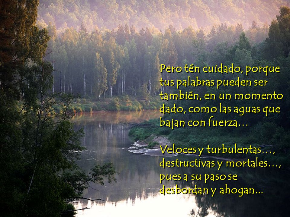 Pero tén cuidado, porque tus palabras pueden ser también, en un momento dado, como las aguas que bajan con fuerza…