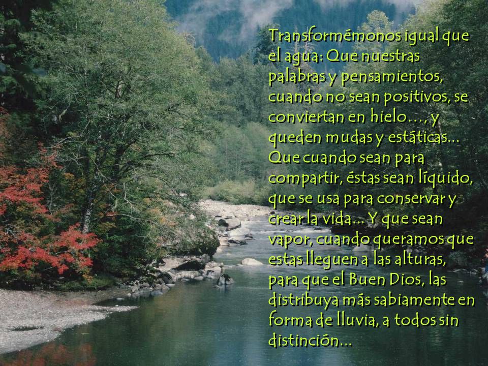 Transformémonos igual que el agua: Que nuestras palabras y pensamientos, cuando no sean positivos, se conviertan en hielo…, y queden mudas y estáticas...