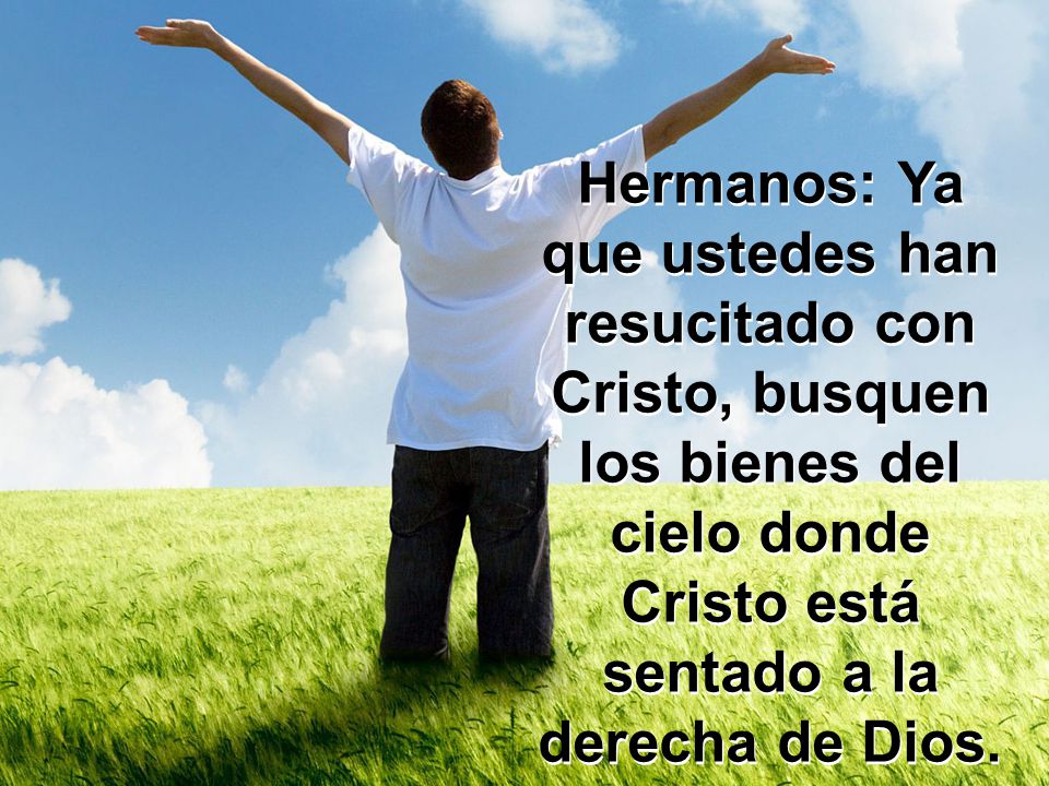 Hermanos: Ya que ustedes han resucitado con Cristo, busquen los bienes del cielo donde Cristo está sentado a la derecha de Dios.
