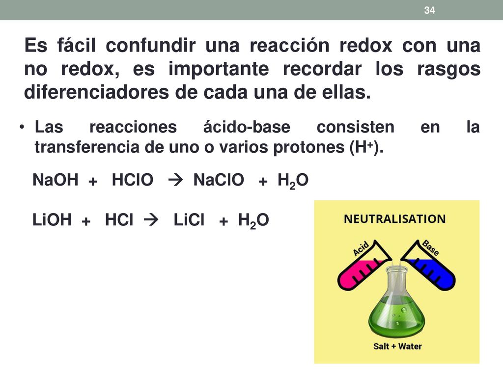 Es fácil confundir una reacción redox con una no redox, es importante recordar los rasgos diferenciadores de cada una de ellas.