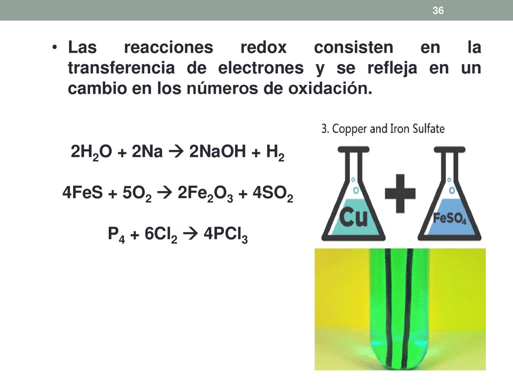 Las reacciones redox consisten en la transferencia de electrones y se refleja en un cambio en los números de oxidación.