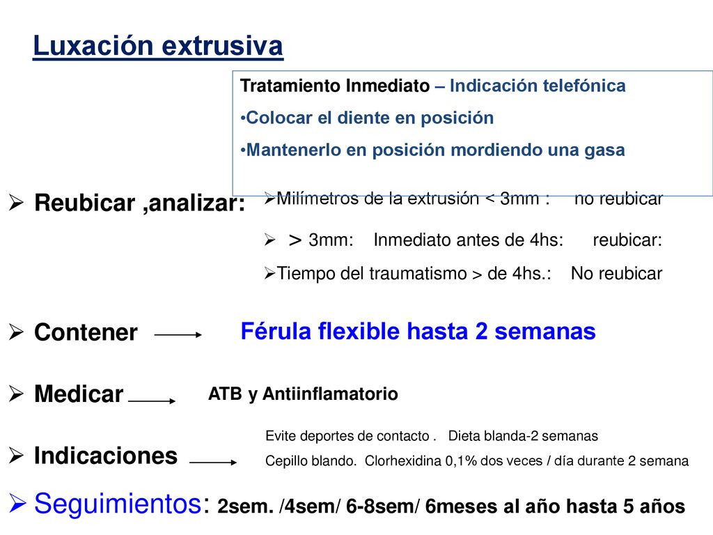 Seguimientos: 2sem. /4sem/ 6-8sem/ 6meses al año hasta 5 años