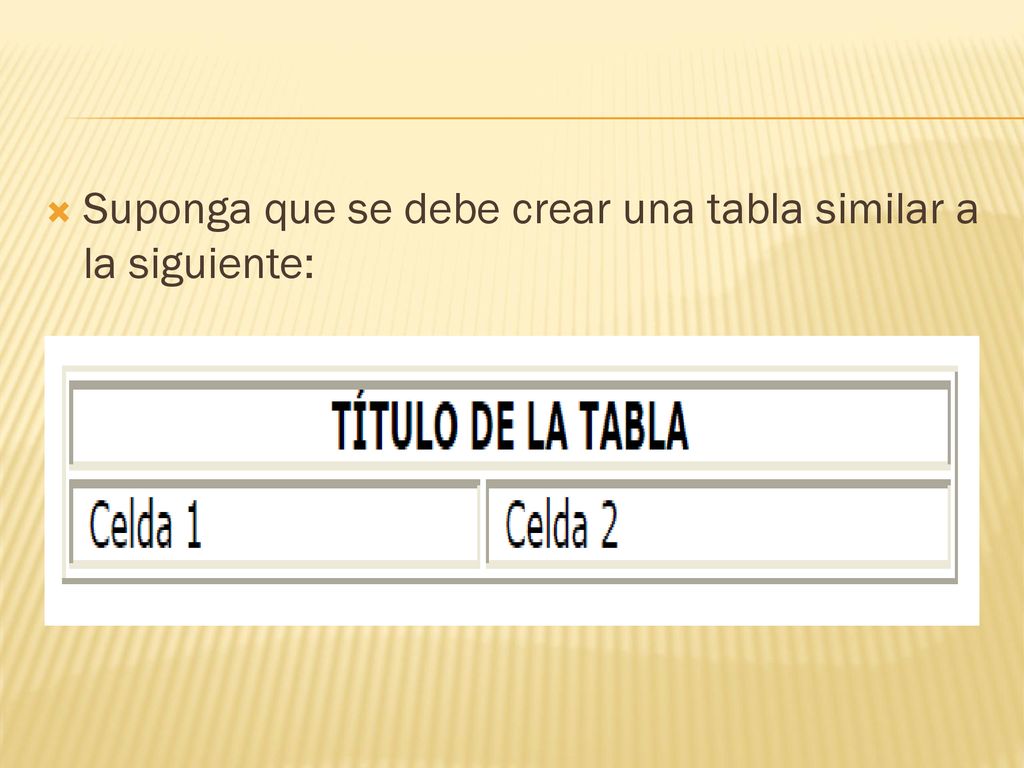 Suponga que se debe crear una tabla similar a la siguiente: