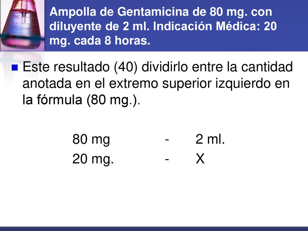 Ampolla de Gentamicina de 80 mg. con diluyente de 2 ml