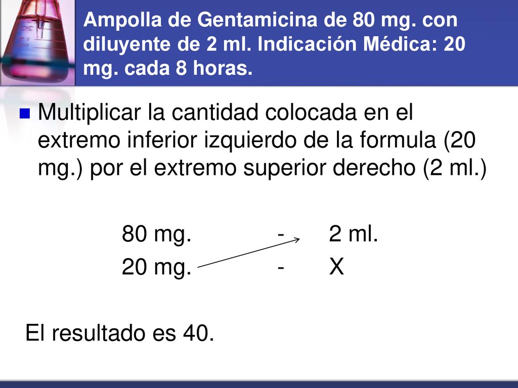 Ampolla de Gentamicina de 80 mg. con diluyente de 2 ml