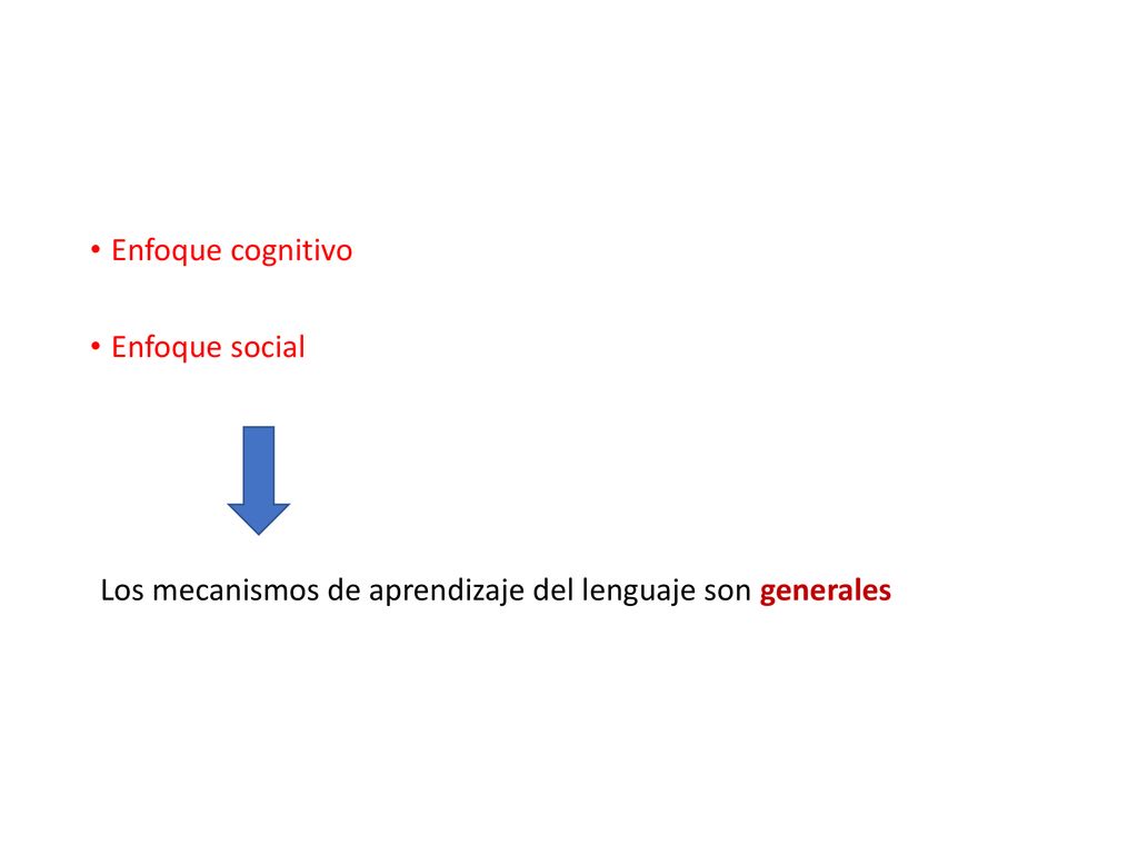 Enfoque cognitivo Enfoque social Los mecanismos de aprendizaje del lenguaje son generales