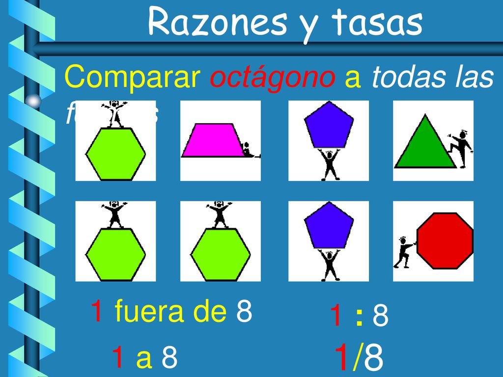 Razones y tasas 1/8 Comparar octágono a todas las formas 1 fuera de 8