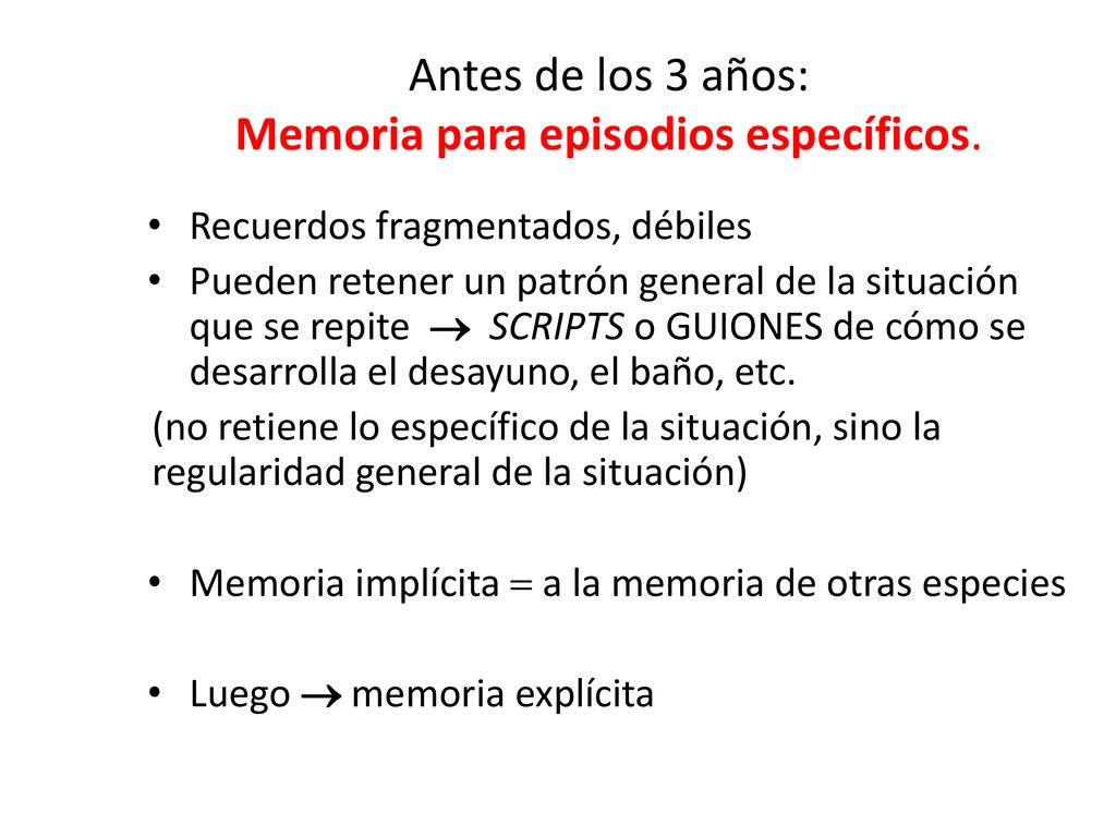 Antes de los 3 años: Memoria para episodios específicos.