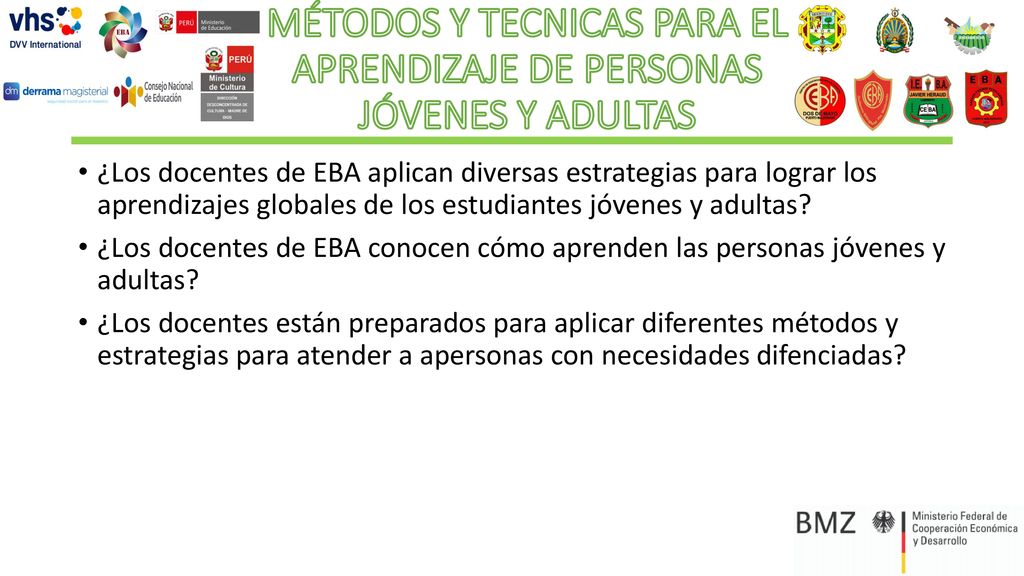 MÉTODOS Y TECNICAS PARA EL APRENDIZAJE DE PERSONAS JÓVENES Y ADULTAS