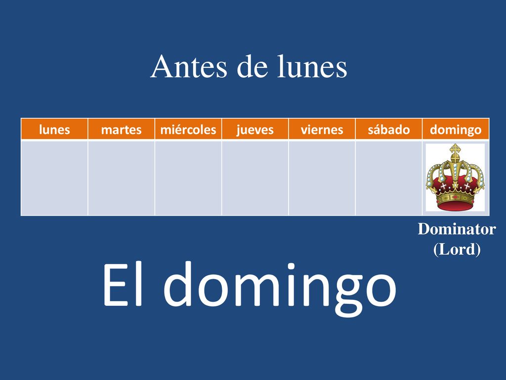 El domingo Antes de lunes Dominator (Lord) lunes martes miércoles